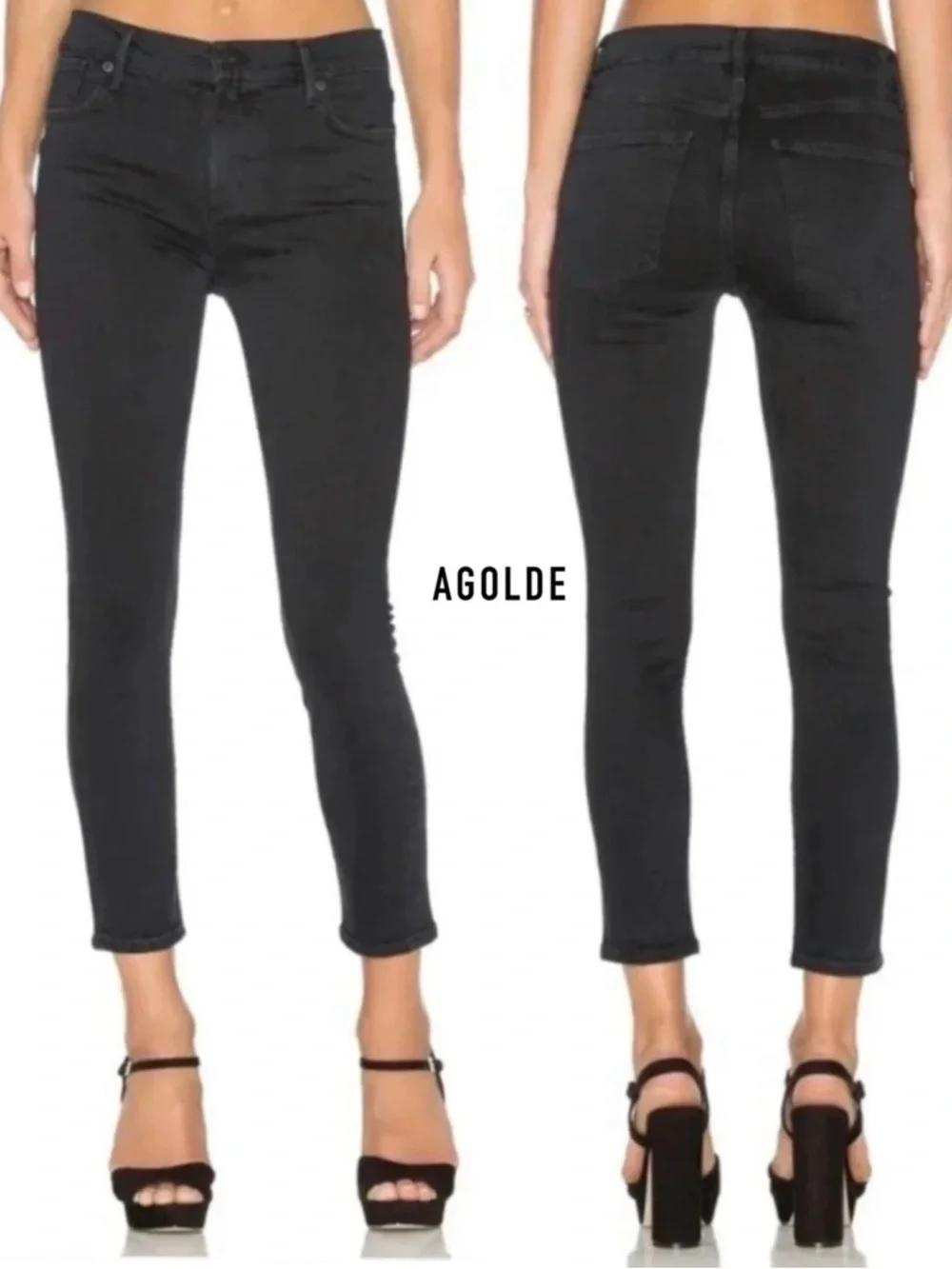 AGOLDE Sophie High Rise Crop Jeans in Princeton 28 Washed Black Classic